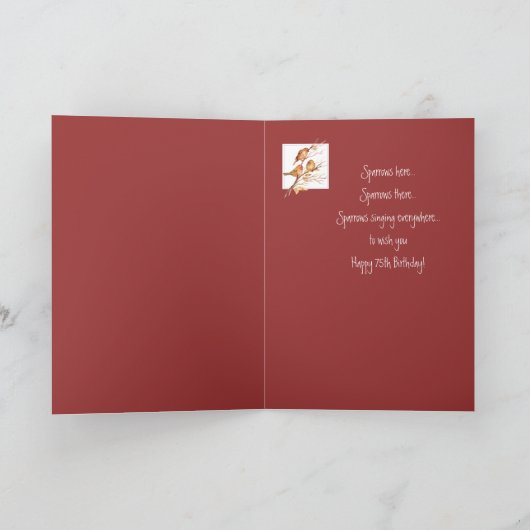 Cute Happy 75th Birthday Song Sparrows Kaart (Binnen)