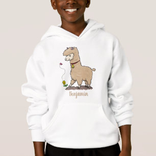 Cute happy alpaca met vlinder cartoon