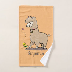 Cute happy alpaca met vlinder cartoon bad handdoek