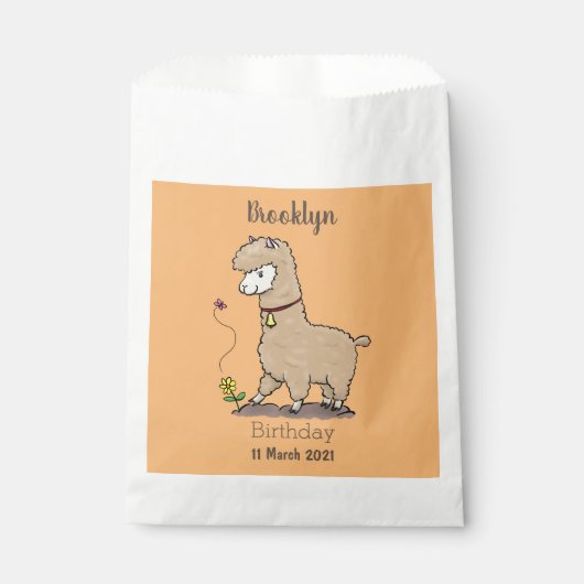 Cute happy alpaca met vlinder cartoon bedankzakje (Voorkant)