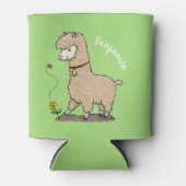 Cute happy alpaca met vlinder cartoon blikjeskoeler (Voorkant)