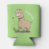 Cute happy alpaca met vlinder cartoon blikjeskoeler (Achterkant)