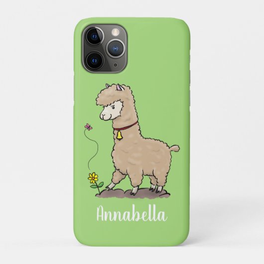 Cute happy alpaca met vlinder cartoon Case-Mate iPhone case (Achterkant)