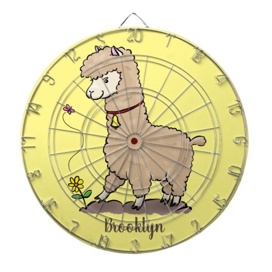 Cute happy alpaca met vlinder cartoon dartbord (Voorkant)