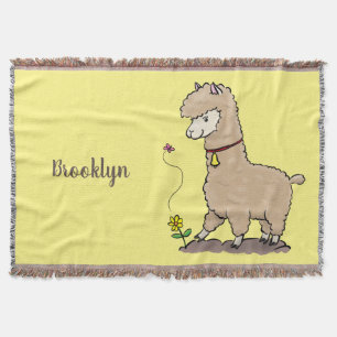 Cute happy alpaca met vlinder cartoon deken