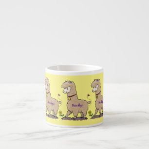 Cute happy alpaca met vlinder cartoon espresso kop
