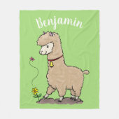 Cute happy alpaca met vlinder cartoon fleece deken (Voorkant)