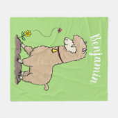 Cute happy alpaca met vlinder cartoon fleece deken (Voorkant (Horizontaal))