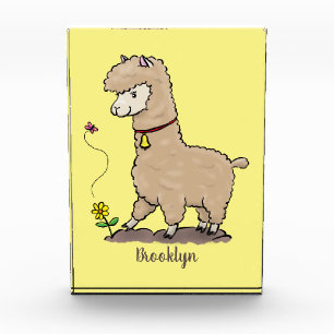 Cute happy alpaca met vlinder cartoon fotoblokken