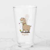 Cute happy alpaca met vlinder cartoon glas (Achterkant)