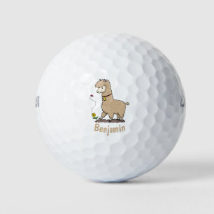 Cute happy alpaca met vlinder cartoon golfballen