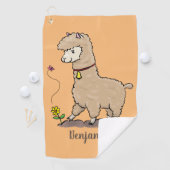 Cute happy alpaca met vlinder cartoon golfhanddoek (Insitu)
