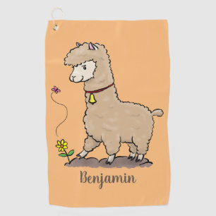 Cute happy alpaca met vlinder cartoon golfhanddoek