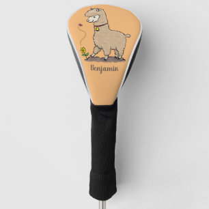 Cute happy alpaca met vlinder cartoon golfheadcover