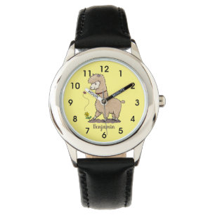 Cute happy alpaca met vlinder cartoon horloge