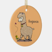 Cute happy alpaca met vlinder cartoon keramisch ornament (Rechts)