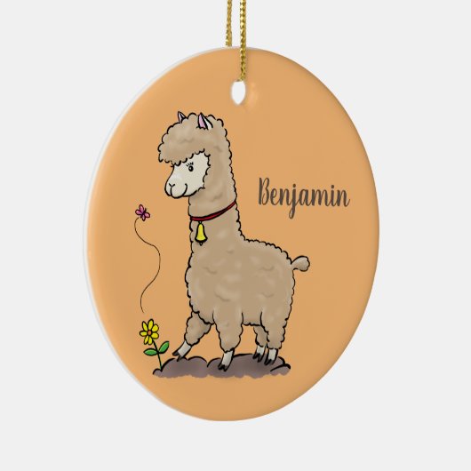 Cute happy alpaca met vlinder cartoon keramisch ornament (Rechts)