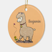 Cute happy alpaca met vlinder cartoon keramisch ornament (Links)