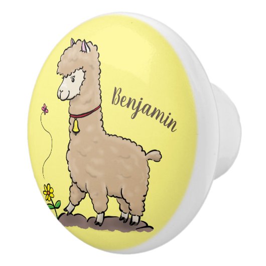 Cute happy alpaca met vlinder cartoon keramische knop (Rechts)