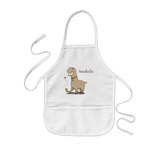 Cute happy alpaca met vlinder cartoon kinder schort (Voorkant)