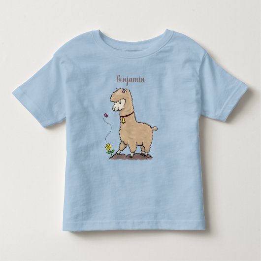 Cute happy alpaca met vlinder cartoon kinder shirts (Voorkant)