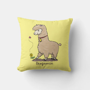 Cute happy alpaca met vlinder cartoon kussen