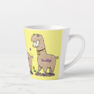 Cute happy alpaca met vlinder cartoon latte mok
