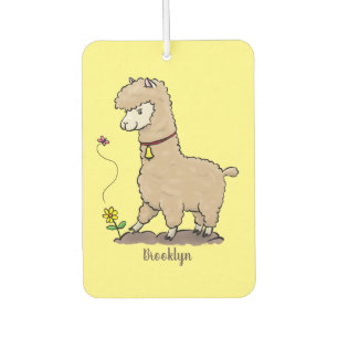 Cute happy alpaca met vlinder cartoon luchtverfrisser