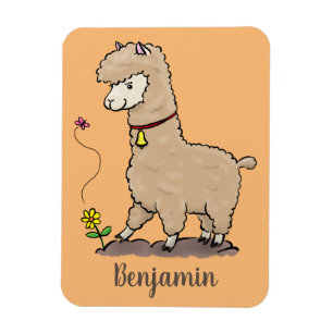 Cute happy alpaca met vlinder cartoon magneet