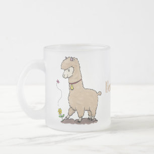 Cute happy alpaca met vlinder cartoon matglas koffiemok