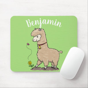 Cute happy alpaca met vlinder cartoon muismat