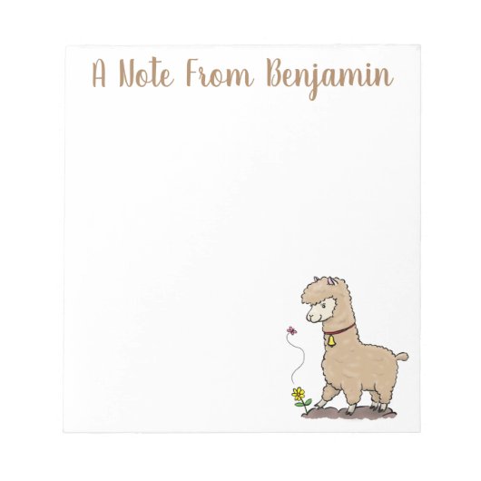 Cute happy alpaca met vlinder cartoon notitieblok (Voorkant)
