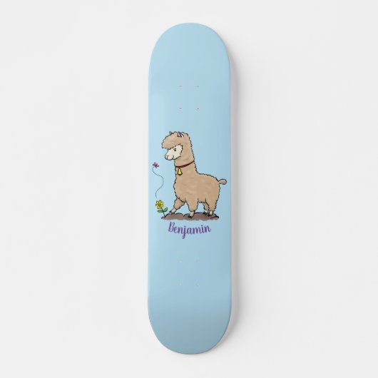 Cute happy alpaca met vlinder cartoon persoonlijk skateboard (Voorkant)