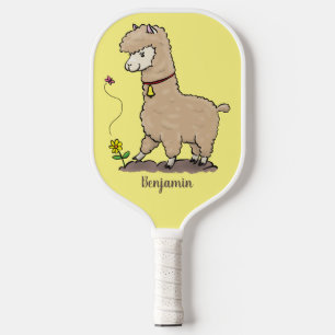 Cute happy alpaca met vlinder cartoon pickleball paddle