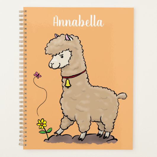 Cute happy alpaca met vlinder cartoon planner (Voorkant)