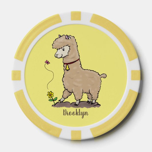 Cute happy alpaca met vlinder cartoon poker chips (Voorkant)