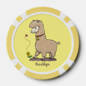 Cute happy alpaca met vlinder cartoon poker chips (Achterkant)