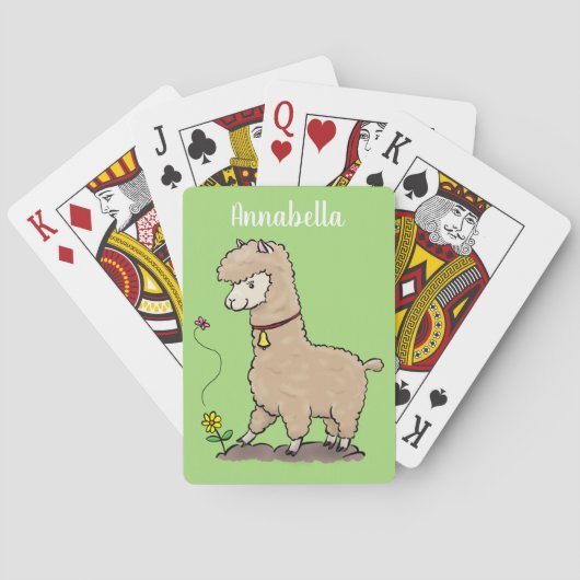 Cute happy alpaca met vlinder cartoon pokerkaarten (Achterkant)