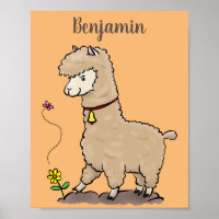 Cute happy alpaca met vlinder cartoon