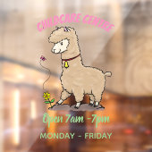 Cute happy alpaca met vlinder cartoon raamsticker (Vel 2)