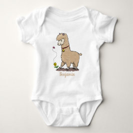 Cute happy alpaca met vlinder cartoon romper
