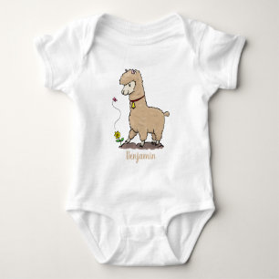 Cute happy alpaca met vlinder cartoon romper