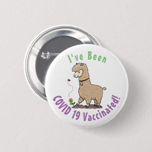 Cute happy alpaca met vlinder cartoon ronde button 5,7 cm (Voorkant /achterkant)