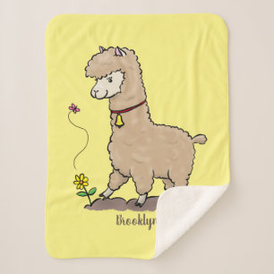 Cute happy alpaca met vlinder cartoon  sherpa deken