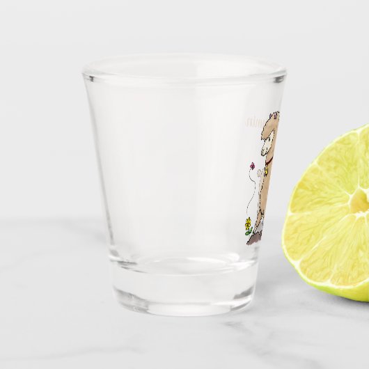 Cute happy alpaca met vlinder cartoon shot glas (Links)