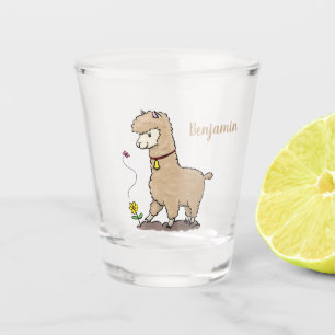 Cute happy alpaca met vlinder cartoon shot glas