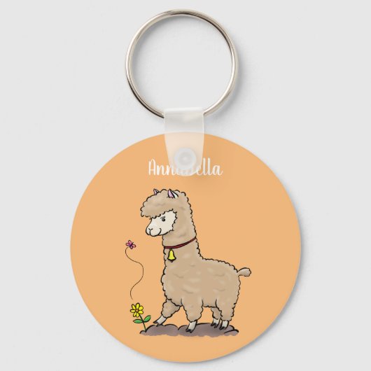 Cute happy alpaca met vlinder cartoon sleutelhanger (Voorkant)