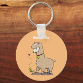 Cute happy alpaca met vlinder cartoon sleutelhanger (Voorkant)