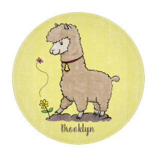 Cute happy alpaca met vlinder cartoon snijplank