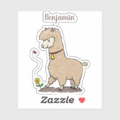 Cute happy alpaca met vlinder cartoon sticker (Vel)